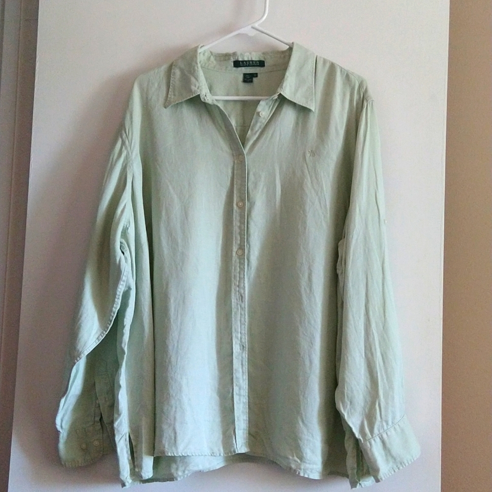 Ralph Lauren Linen Blouse Button Down Long Sleeve 2XL Light Pistachio